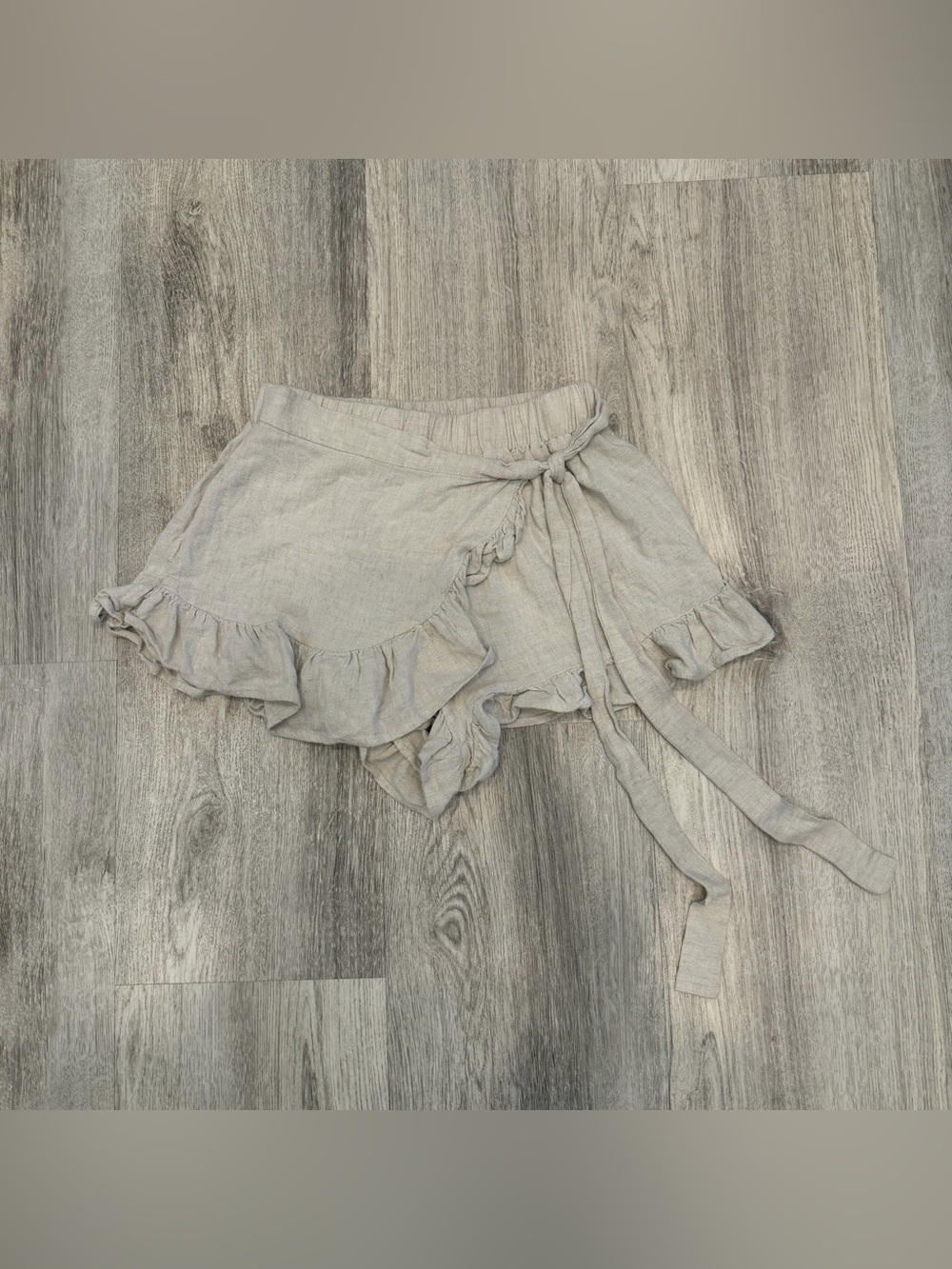 ILLA ILLA Linen Blend Ruffle Wrap Skort Size Small Beige Boho